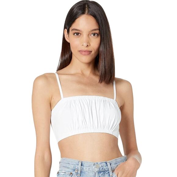 SUSANA MONACO Women's Gathered Crop Top Large White Sugar Square Neck NWT - Picture 1 of 10